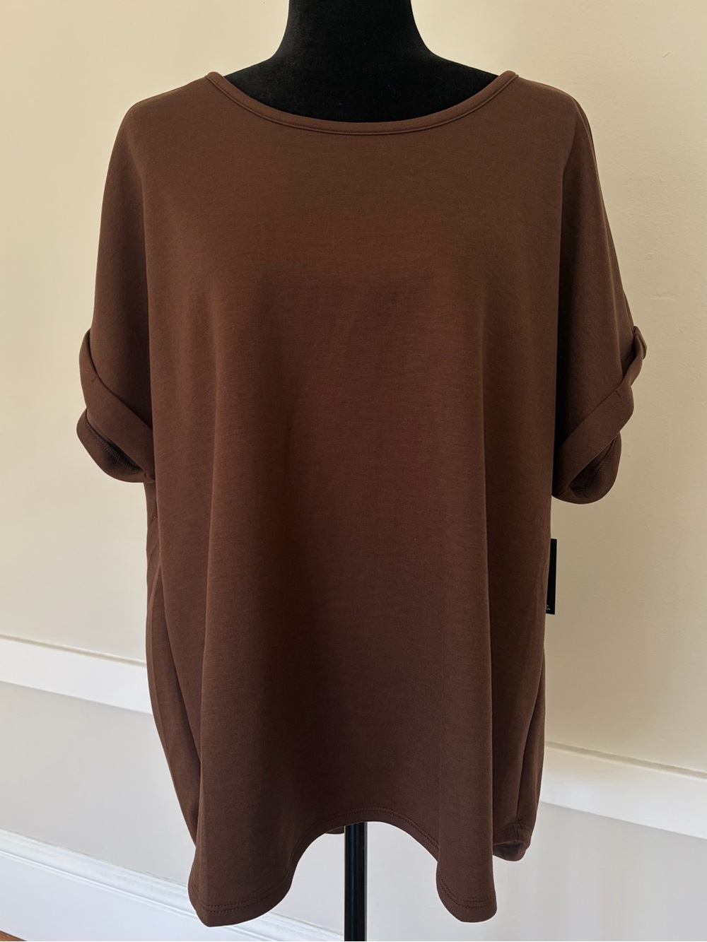NWT Cure. Modal Blend Chocolate Brown Short Sleeve Scoop Neck Tee Blouse Sz 2XL